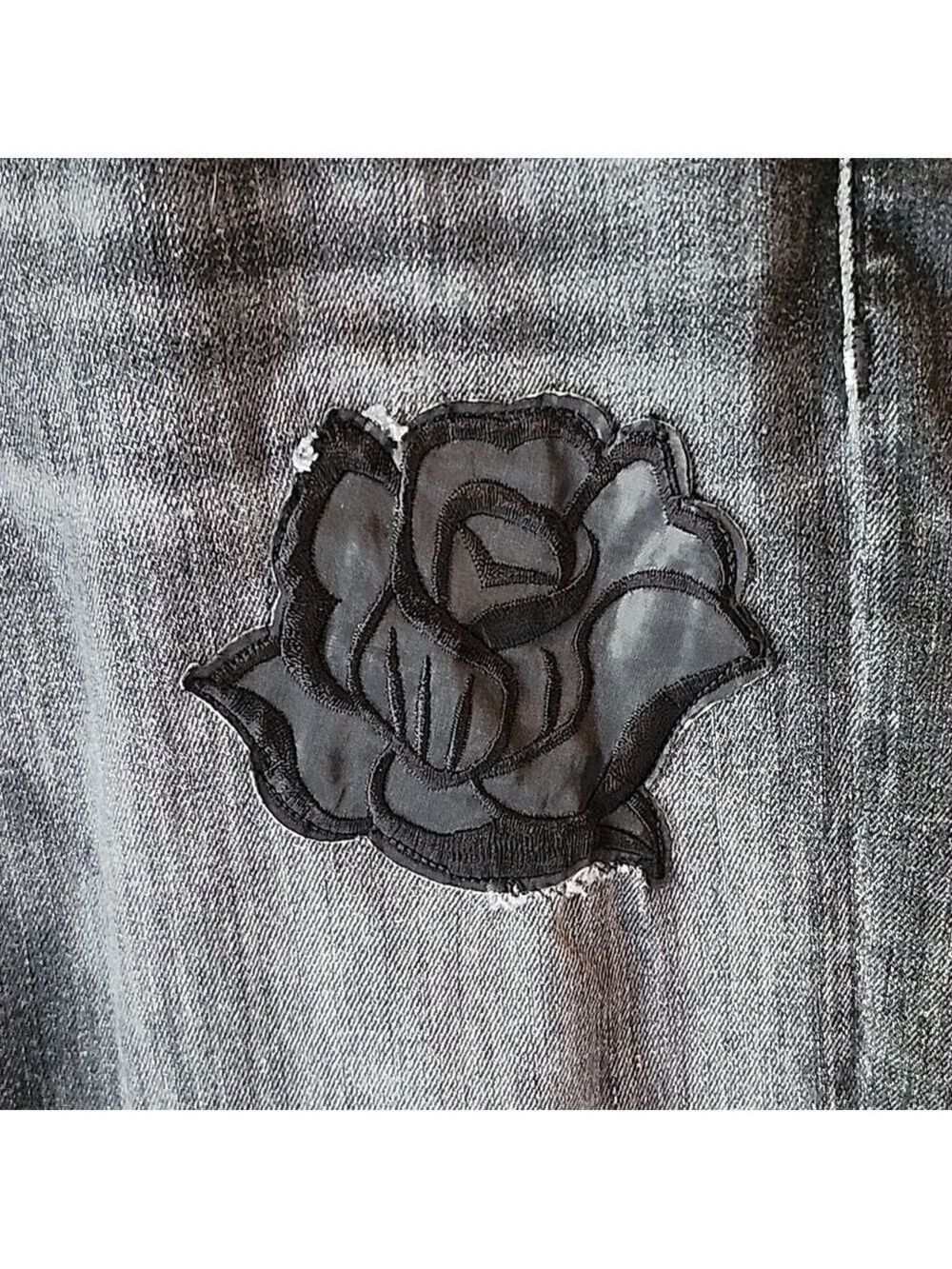 Denim Supply Ralph Lauren Black Skinny Jeans DISTRESSED Black Rose Applique - Picture 8 of 10